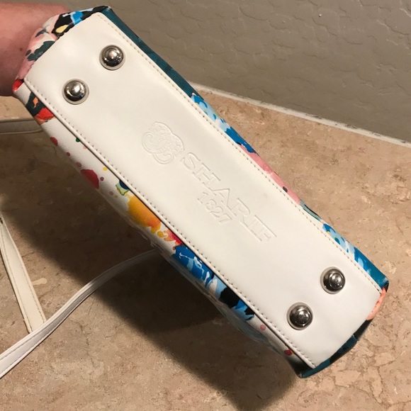 Sharif 1827 Abstract Floral Splatter Print Leather Crossbody Purse - Picture 5 of 12